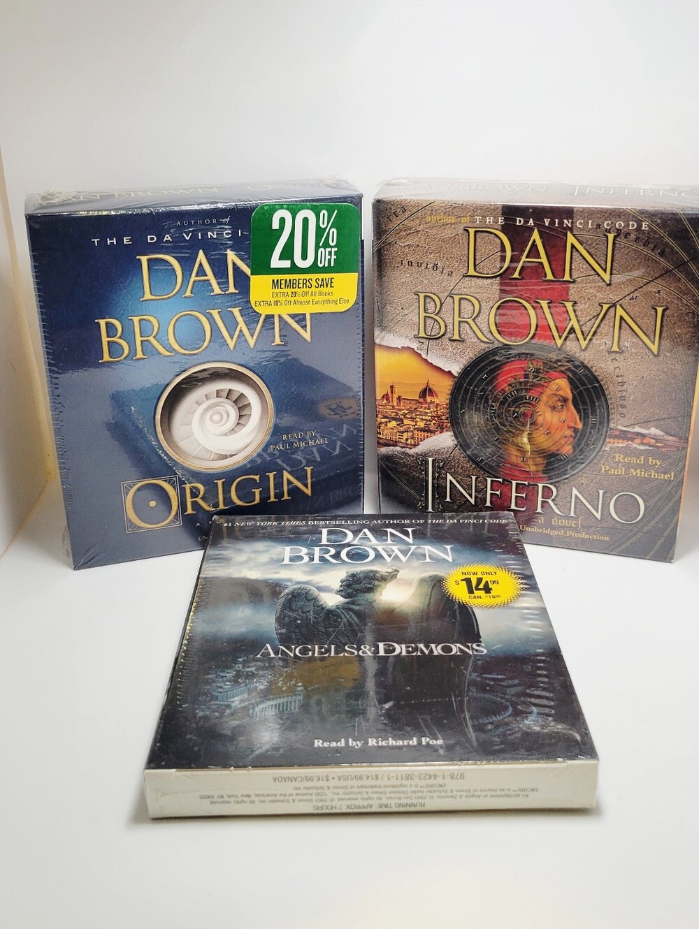 Three Dan Brown Audiobooks on CD: Angels&Demons, Inferno and Origin - NEW SEALED